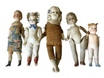 5 Antique Porcelain Bisque Dolls Various Eras