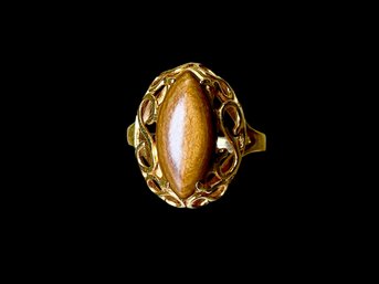 14K Gold Ring With Wooden Stone For 5 Year Anniversary