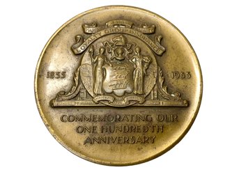 1855 Firemens Insurance Company Of Newark Numismatic Medal Bronze