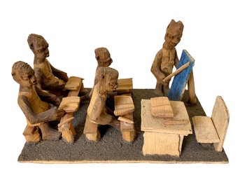 Wooden Folk Art African Carving School Room Scene