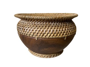 Carved Wood And Woven Basket