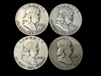 Four Franklin Half Dollars All 90 Percent Silver