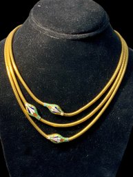 Vintage Cloisonne Enamel Snake Necklace Three Strands