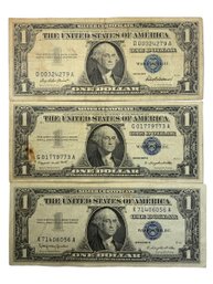 Four 1950s Paper Currency One Dollar Silver Certificates