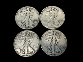 Four Walking Liberty Half Dollars 90 Percent Silver WWII Era