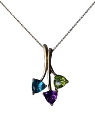 10K Gold Chain And Pendant Multicolor Stones