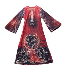 Vintage Batik Womens Caftan Dress Probably From The 70s Blue And Red