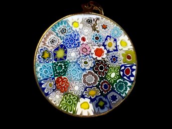 Vintage Millefiori Glass Pendant On Sterling Chain