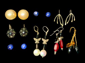 Costume And Dangly Earrings With Lapis Posts