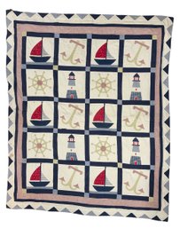 Vintage Nautical Theme Quilt With Anchors Lighthouses Ships
