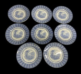 Set Of Eight Antique Ironstone Breadalbane Cauldon England Dinner Plates Blue And White Transfer