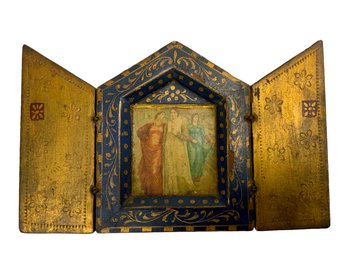 Small Wooden Painted Triptych Icon