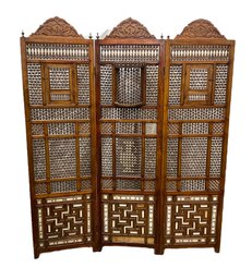 Vintage Moroccan Or Egyptian Lattice Work Inlaid Wooden Screen Room Divider