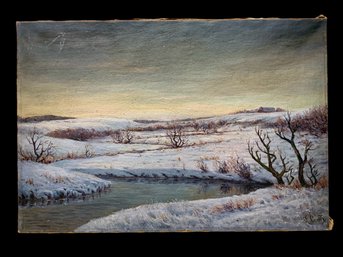 Winter Landscape Oil Painting On Canvas Signed F L Thomas