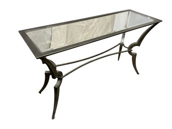 Vintage Wrought Iron And Glass Top Modern Hall Or Sofa Table