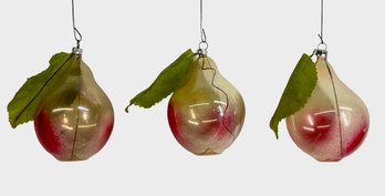Three Vintage Handblown Glass Pear Ornaments