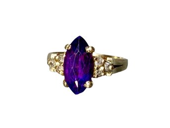 14K And Amethyst? Purple Stone And Diamond Cocktail Ring