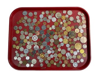 Large Tray Lot Of Vintage And Antique World Coins And Tokens