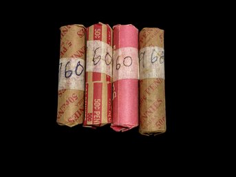 Four Rolls Of Unsearched Lincoln Pennies Three Rolls Of 1960 And One Roll Of 1968