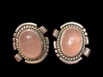 Sterling And Pink Stone Post Earrings