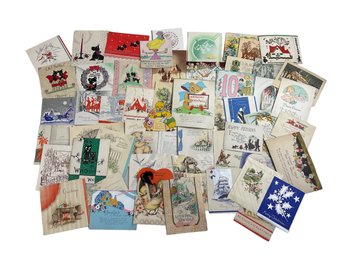 Large Lot Of Vintage 1930s Greetings Cards Easter Christmas New Years Happy Birthday Valentines Dogs Owl Etc