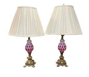 Pair Of Vintage Bohemian Glass Table Lamps
