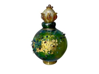 Lampwork Glass Perfume Bottle Green Iridescent