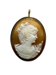 18K Gold Set Hand Carved Antique Cameo Pin Or Pendant