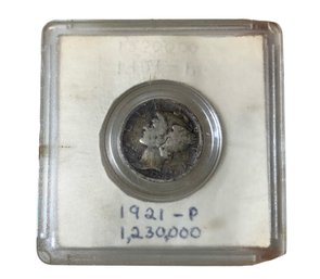 1921 P Mercury Silver Coin In Plastic Case