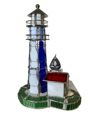 Vintage Colored Glass And Wire Lighthouse Lamp