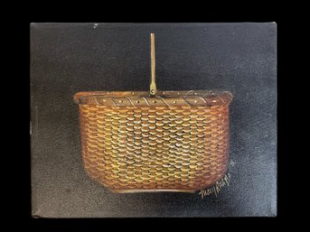 Canvas Painting Of A Basket Signed By Cape Cod Artist Mary Beth Baxter