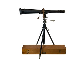 WWII Working US Navy Spyglass Quartermaster Mark II 16 Power In Original Oak Box  & Tripod