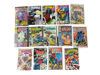 Various Vintage Comics Morbius Ghost Rider Invaders Transformers Mark Of Kane Groo Defenders Etc