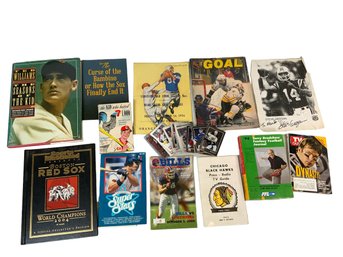 Lot Of Vintage Sporting Related Books Press Guide Cards Etc Red Sox Chicago Black Hawks