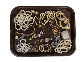 Costume Jewelry Lot Including Faux Pearls Real Shell Necklace Ship Pins Maritime Theme Metal Shell Bracelet