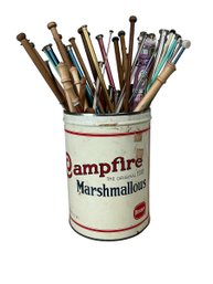 Vintage Campfire Marshmallows Tin Filled With Old And Vintage Knitting Needles