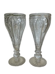 Pair Of Antique Vintage Stuart Leaded Crystal Glass Vases