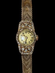 Stunning 14K And Diamond Art Deco Ladys Antique Wrist Watch Additional Band