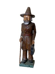 Folk Art Carving Of Man In Pilgrim Garb