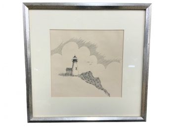 Vintage Print Of Ink Drawing Lighthouse Warren Kay