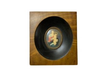 Small Framed Antique Porcelain Madonna And Child Portrait