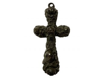 Victorian Irish Carved Bog Oak Cross Pendant