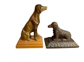 Two Vintage Wooden Carved Hound Dog Figures