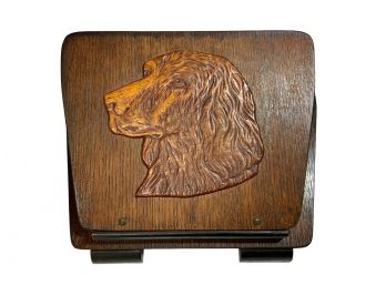 Wooden Magazine Or Letter Wall Pocket With Carved Retriever Dog