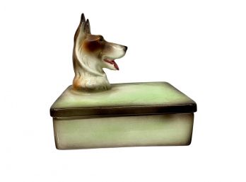 Antique Goldscheider German Shepherd Porcelain Box