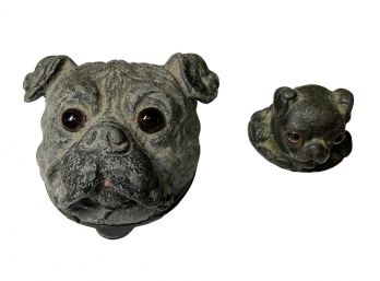 Antique Bulldog  Stamp Box And Paperweight Each W Glass Eyes