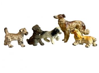 Lot Of 5 Antique Painted Metal Dogs