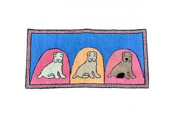 Hand Knotted Vintage Dog Hooked Rug