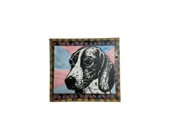 Funky Vintage Hound Dog Art Painting On Masonite