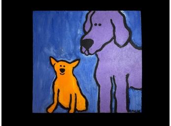 Orange Dog And Purple Dog Art Paint On Particle Board